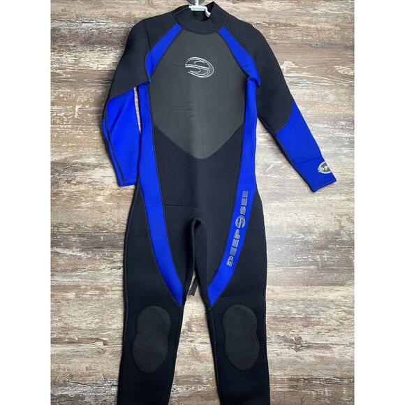 VTG DEEP SEE Full Body Wet Suit M/L 90% Neoprene 10% Nylon 3 MM Black Blue - Picture 1 of 16